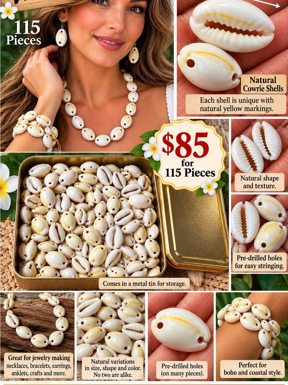 Vintage 115 piece Natural Cowrie Shell Collection